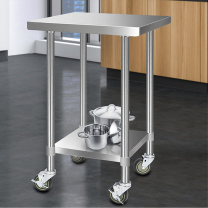 610x610mm Stainless Steel Kitchen Bench with Wheels 430