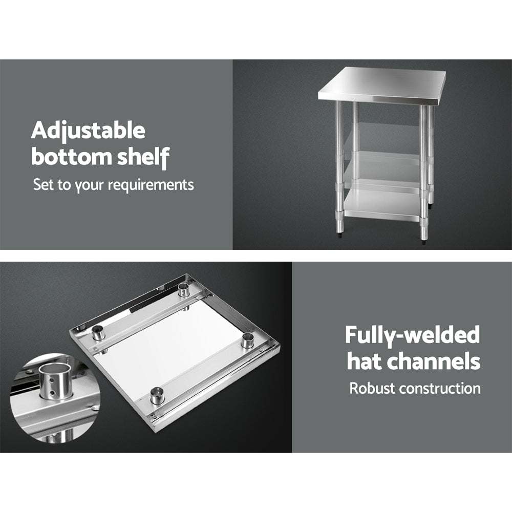 610x610mm Stainless Steel Kitchen Bench with Wheels 430