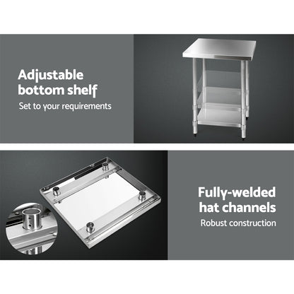 610x610mm Stainless Steel Kitchen Bench with Wheels 430