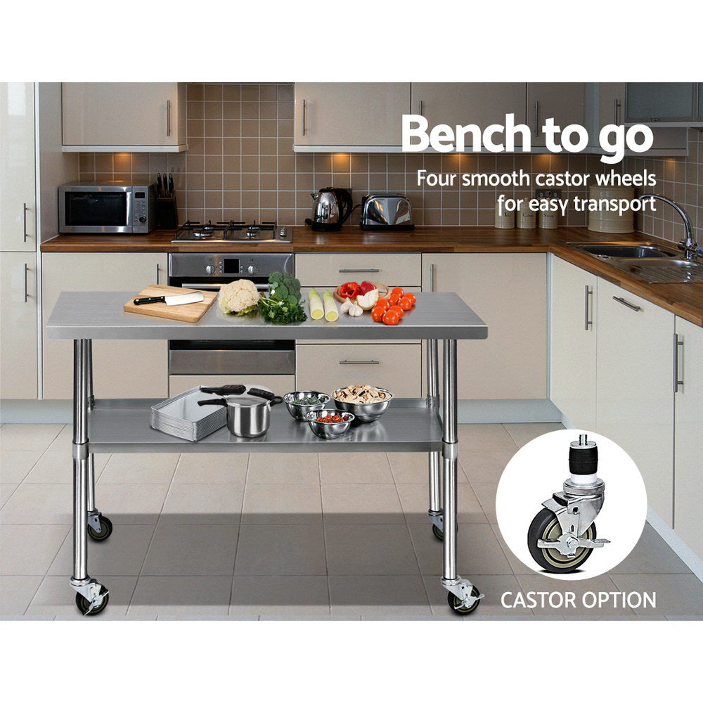 1219x610mm Stainless Steel Kitchen Bench with Wheels 430
