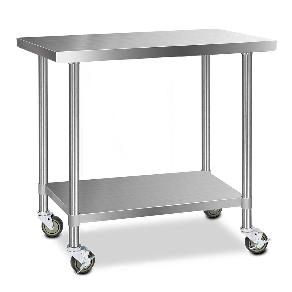 1219x610mm Stainless Steel Kitchen Bench with Wheels 430