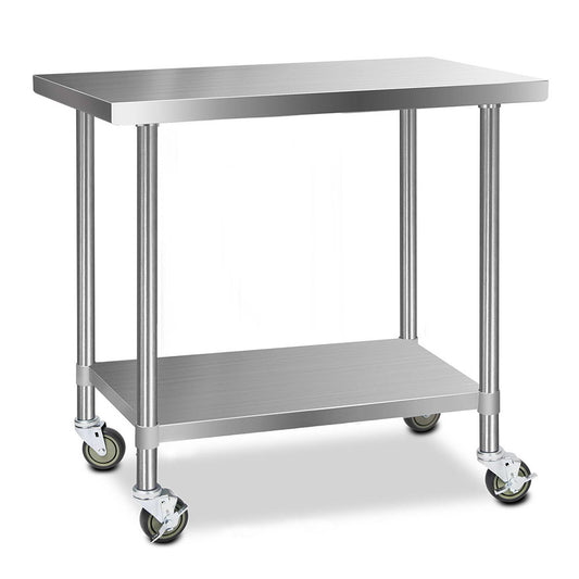 1219x610mm Stainless Steel Kitchen Bench with Wheels 430