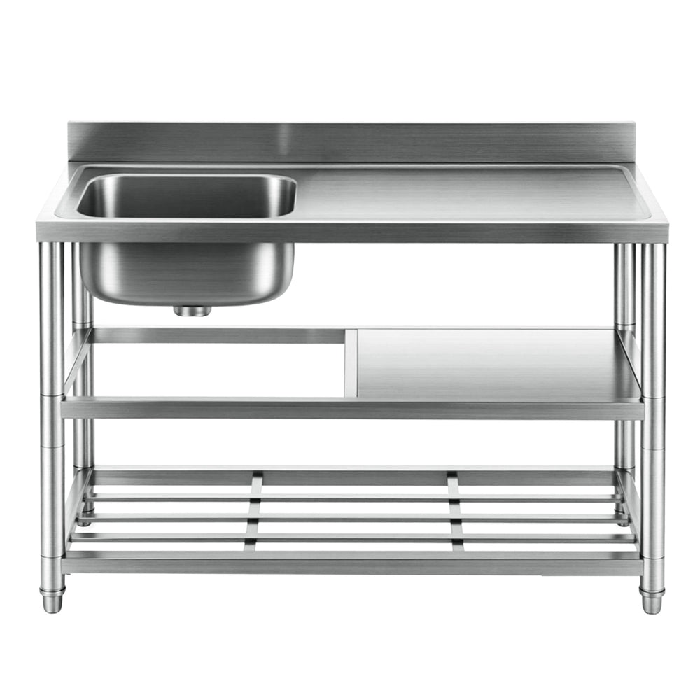 Stainless Steel Kitchen Bench Work Table with Sink Splashback 120cm