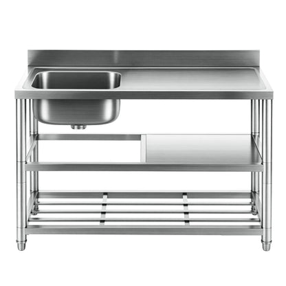 Stainless Steel Kitchen Bench Work Table with Sink Splashback 120cm