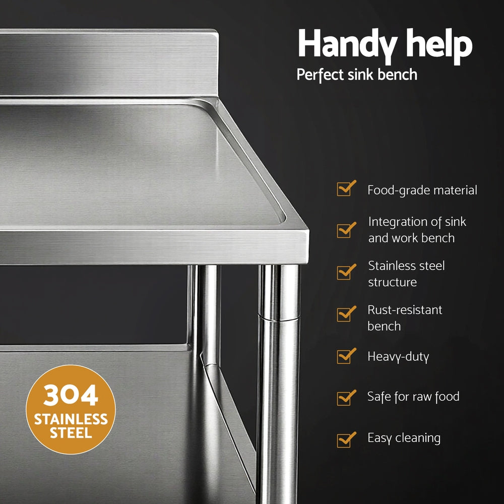 Stainless Steel Kitchen Bench Work Table with Sink Splashback 120cm