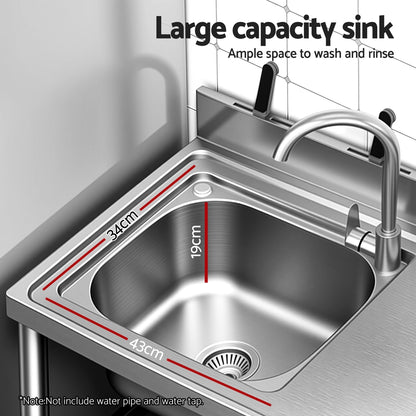 Stainless Steel Kitchen Bench Work Table with Sink Splashback 120cm