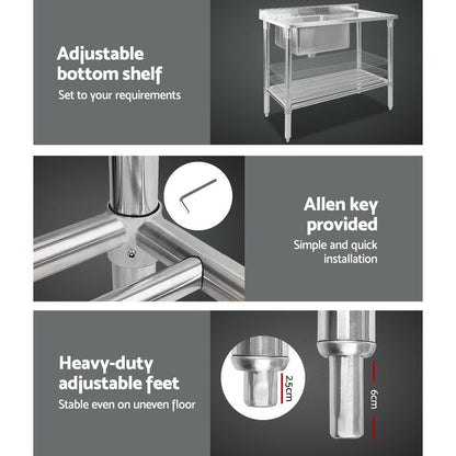 100x60cm Stainless Steel Sink Bench Kitchen 304