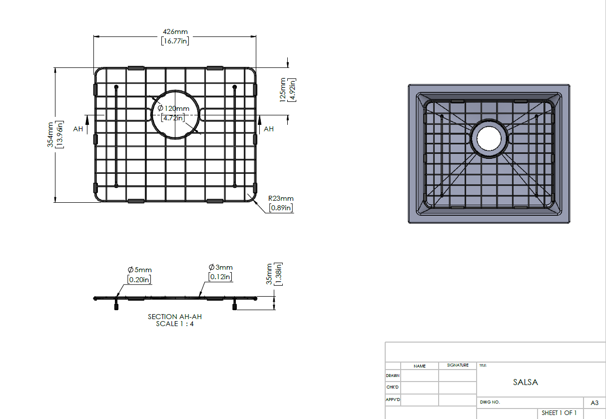 Stainless Steel Gold Sink Grid for Carysil Salsa