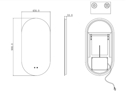 Oval Shape Backlit LED Mirror 450x900mm