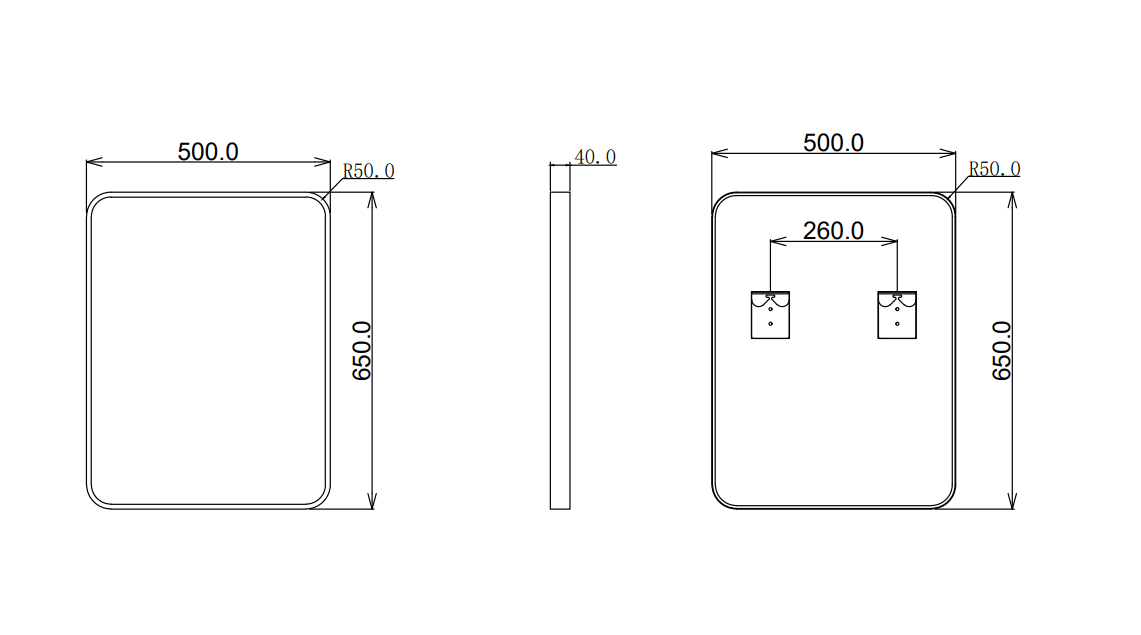 500*650*40mm Square Black Aluminium Wall Mirror