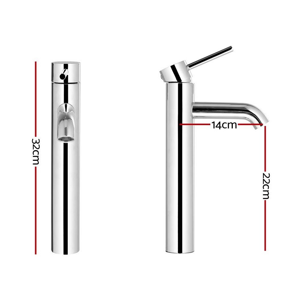 Bathroom Basin MMixer Tap Round Tall Faucet Vanity Laundry Chrome