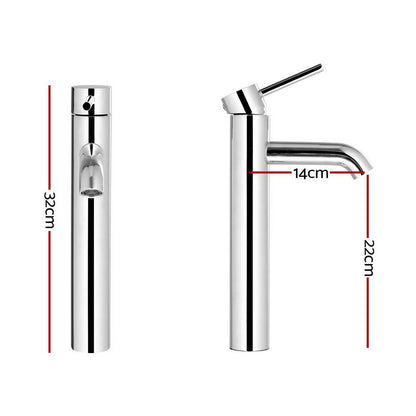 Bathroom Basin MMixer Tap Round Tall Faucet Vanity Laundry Chrome