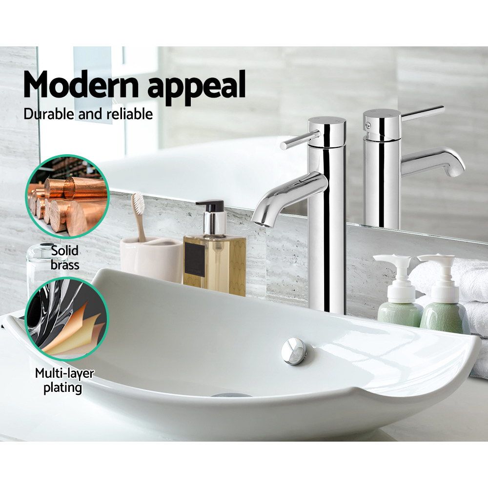 Bathroom Basin MMixer Tap Round Tall Faucet Vanity Laundry Chrome