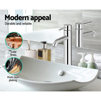 Bathroom Basin MMixer Tap Round Tall Faucet Vanity Laundry Chrome