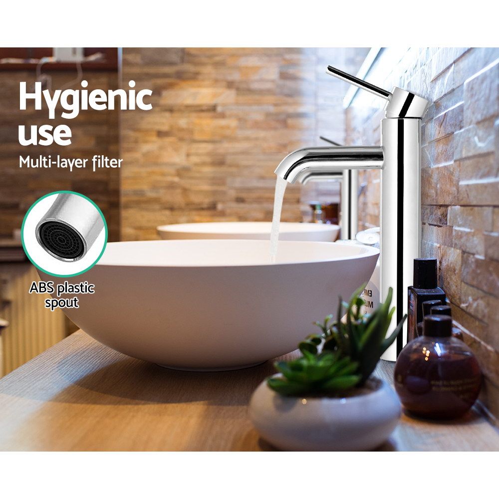 Bathroom Basin MMixer Tap Round Tall Faucet Vanity Laundry Chrome