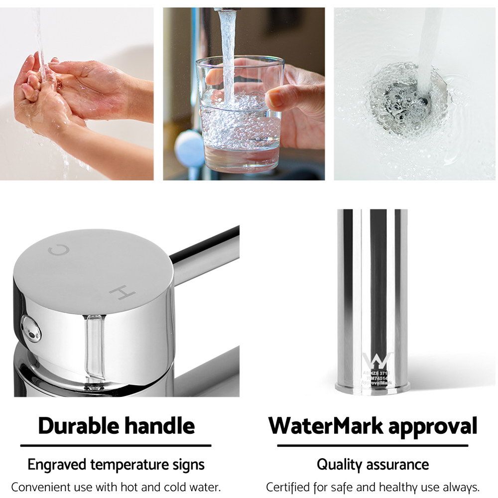 Bathroom Basin MMixer Tap Round Tall Faucet Vanity Laundry Chrome