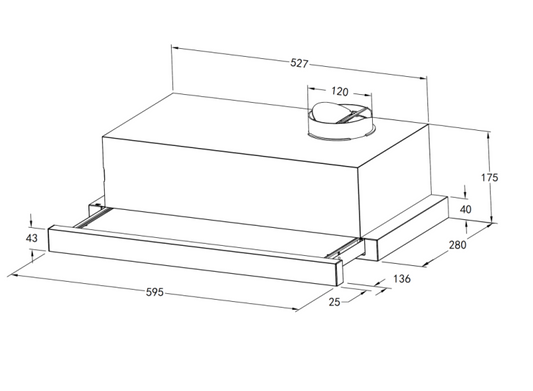 600mm Stainless Steel Telescopic Rangehood Ducted Only With LED lights