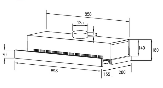 900mm Stainless Steel Telescopic Rangehood Ducted or Recirculating (70mm Fascia)