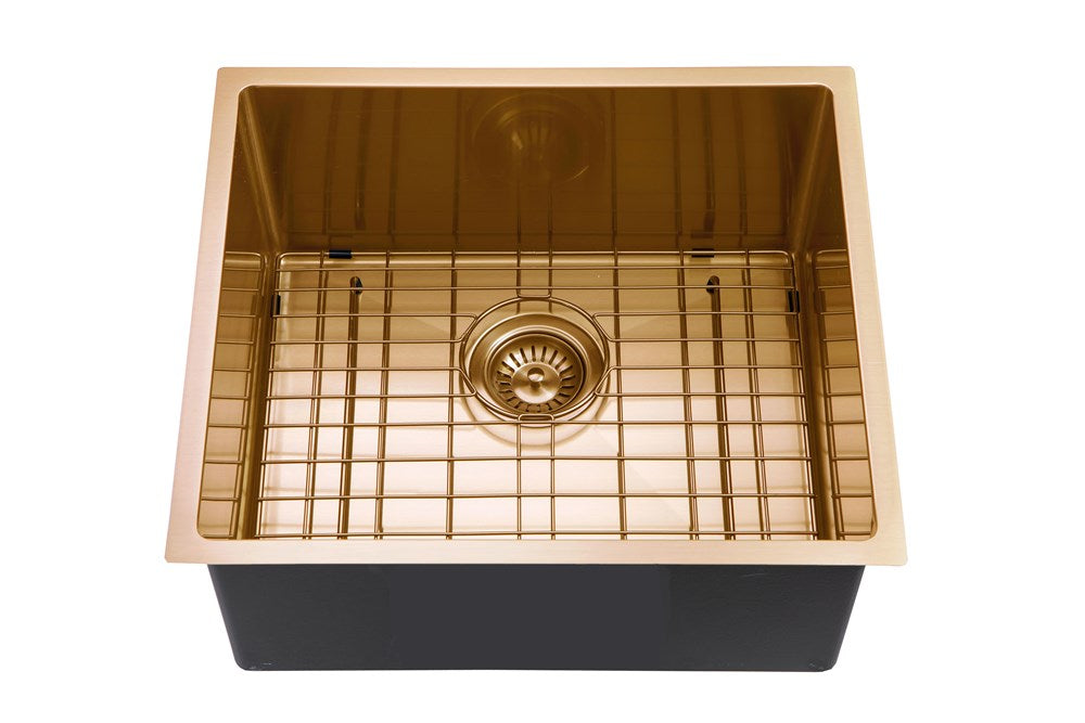 440x440x205mm Brushed Yellow Gold Stainless Steel Handmade Single Bowl Sink for Flush Mount and Undermount