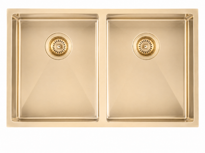 770*450*215mm LIght Brushed Yellow Gold Hand-made Double Bowl Kitchen Sink