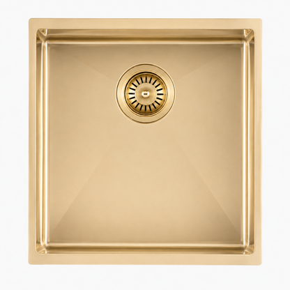 440x440x205mm Light Brushed Yellow Gold Stainless Steel Handmade Single Bowl Sink for Flush Mount and Undermount