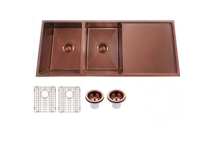 1160x460x230mm Rose Gold PVD 3mm Handmade Top/Undermount Double Bowls Kitchen Sink