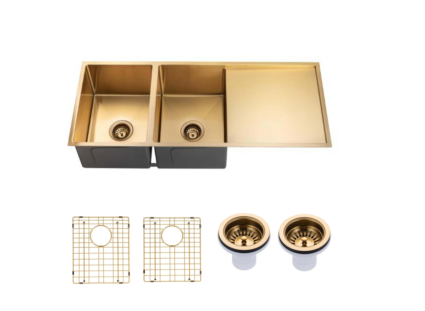 1160x460x230mm Brushed Yellow Gold 3mm Handmade Top/Undermount Double Bowls Kitchen Sink
