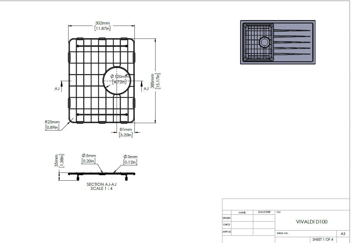Stainless Steel Chrome Sink Grid For Vivaldi D100