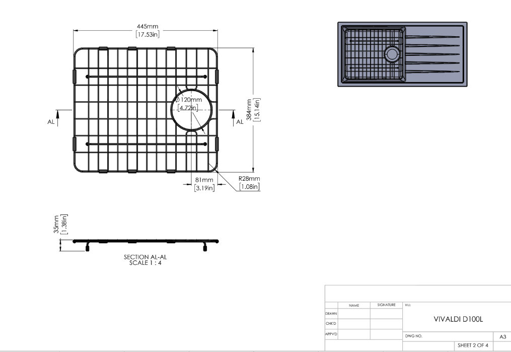 Stainless Steel Gold Grid for Carysil Vivaldi D100L