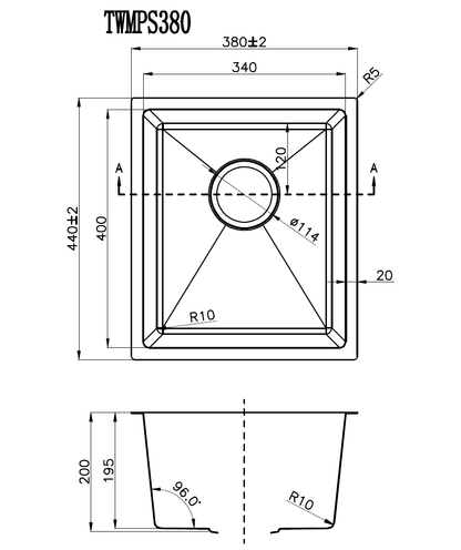 380x440x200mm 1.2mm Handmade Top/Undermount Single Bowl Kitchen Sink
