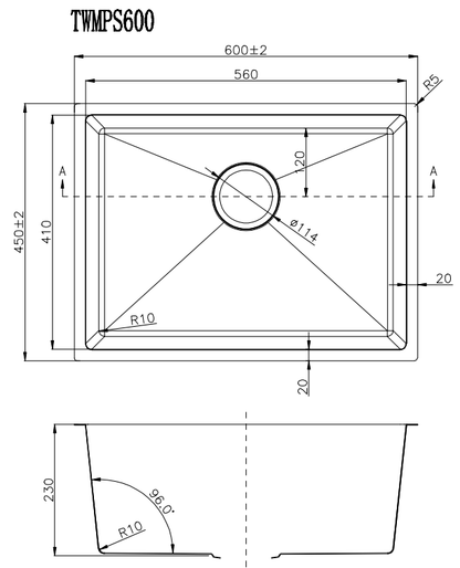 600x450x230mm 1.2mm Handmade Top/Undermount Single Bowl Kitchen Sink 304 Stainless Steel