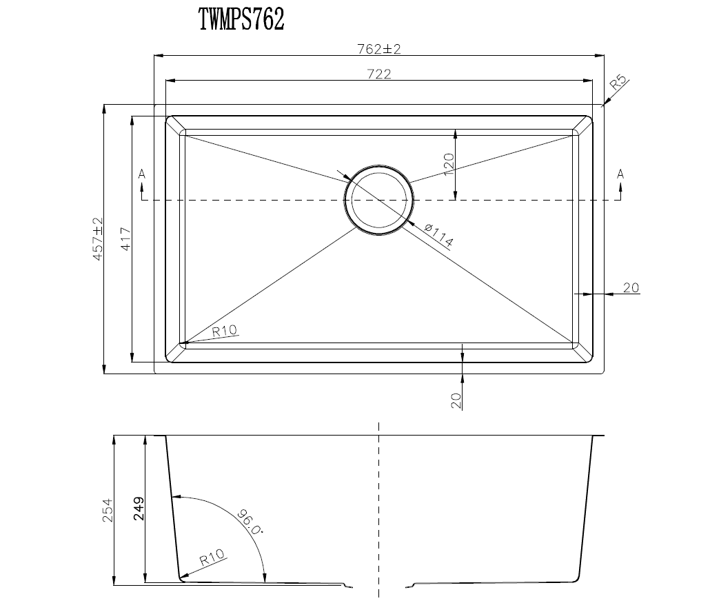 762x457x254mm 1.2mm Handmade Top/Undermount Single Bowl Kitchen Sink 304 Stainless Steel