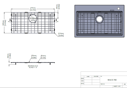 Stainless Steel Chrome Sink Grid for Carysil Waltz 780