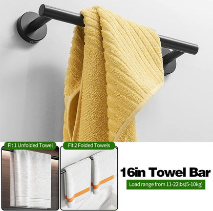 5pcs Matte Black Bathroom Hardware Set, Including 1pcs 24in Retractable Hand Single Towel Bar with 1pcs Toilet Paper Holders, 1pcs Towel Rings 2pcs Multifunctional Robe Hooks