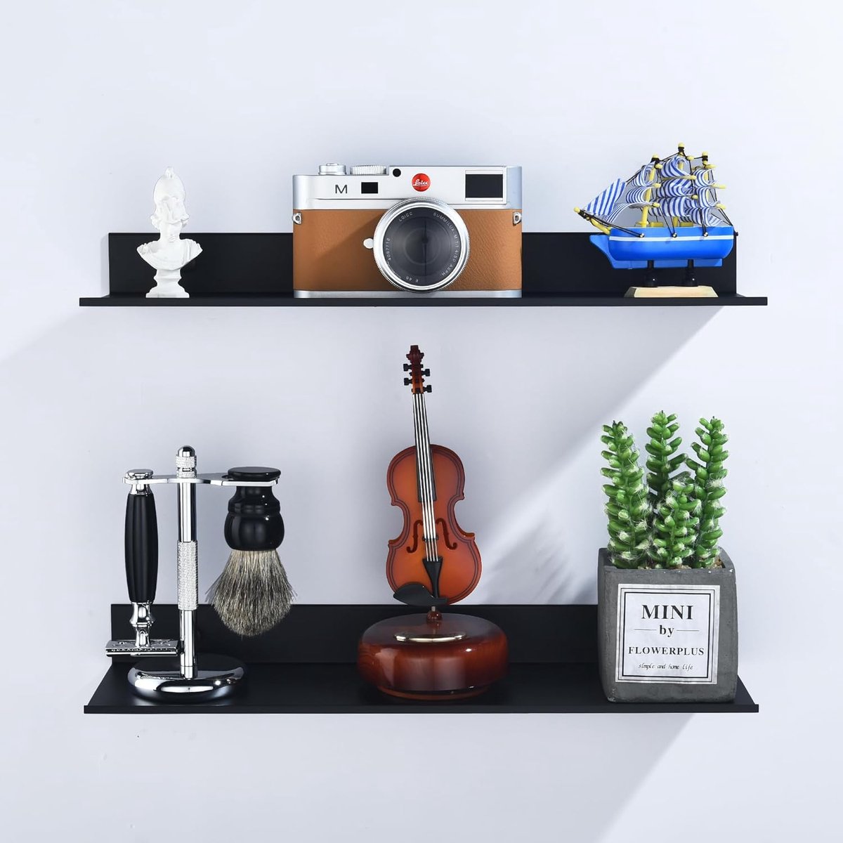 Bathroom Shelf - Wall-Mounted Shower Shelf - 2 Pieces - Soap Holder - Shelf - Modern Design Wall Shelves 30 cm - Bathroom Rack - Organizer - Metal Wall Shelf - Shower Shelf - for Bathroom, Living Room, Kitchen, Office - Shampoo Rack - Black