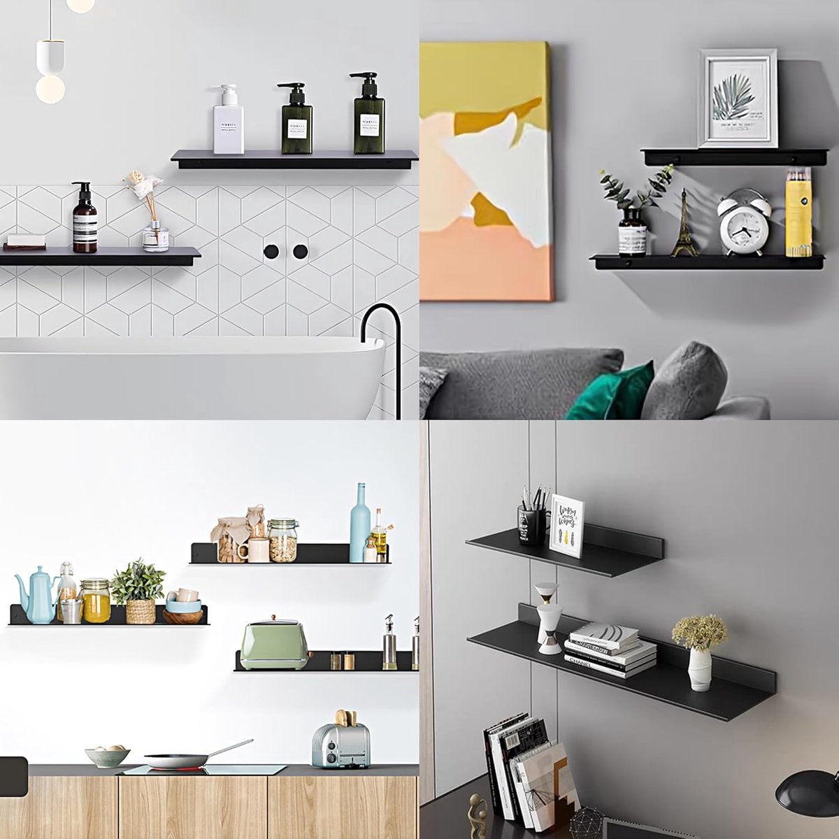 Bathroom Shelf - Wall-Mounted Shower Shelf - 2 Pieces - Soap Holder - Shelf - Modern Design Wall Shelves 30 cm - Bathroom Rack - Organizer - Metal Wall Shelf - Shower Shelf - for Bathroom, Living Room, Kitchen, Office - Shampoo Rack - Black