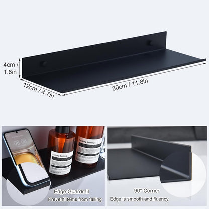 Bathroom Shelf - Wall-Mounted Shower Shelf - 2 Pieces - Soap Holder - Shelf - Modern Design Wall Shelves 30 cm - Bathroom Rack - Organizer - Metal Wall Shelf - Shower Shelf - for Bathroom, Living Room, Kitchen, Office - Shampoo Rack - Black