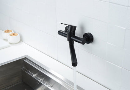 Bath faucet - Kitchen faucet - Washbasin faucet - Stainless steel - Black - 26*11 cm - Wall installation - Wall mounted - Swivel spout - Single lever