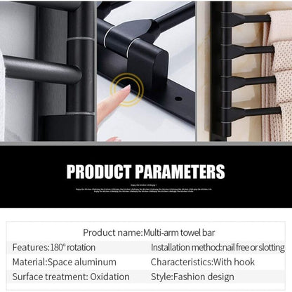 Swivel towel rack wall mounted bathroom towel holder rotating rack space saving 4 arms black