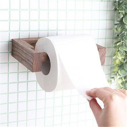 Wood Wall Mounted Toilet Paper Holder,Wooden Toilet Paper Holder,Adhesive Bathroom Tissue Holder,Wood Toilet Paper Roll Holder Tissue Holder for Bathroom