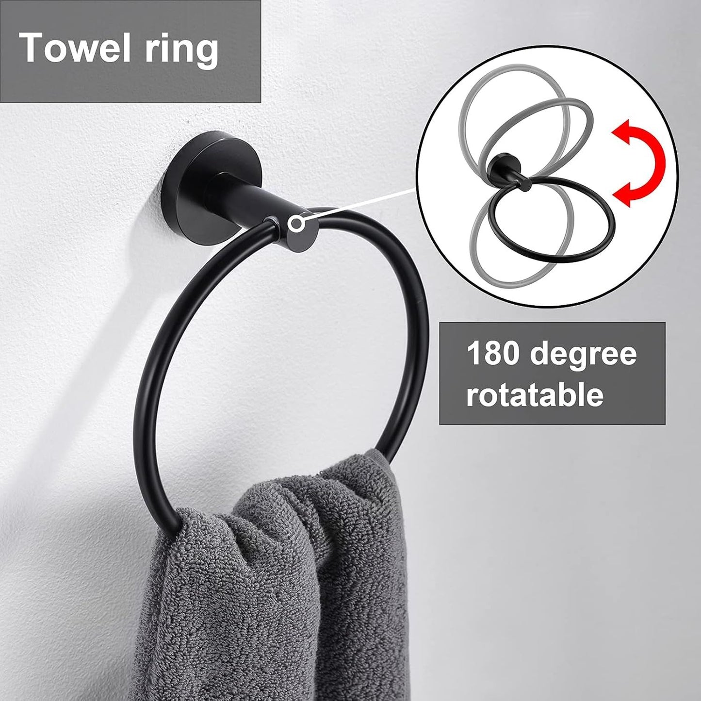 Matte Black Toilet Paper Holder and Hand Towel Holder, 2 Pieces Bathroom Hardware Accessories Set, Stainless Steel Sturdy Wall Mount Toilet Paper Roll Holder and Towel Rack, Black