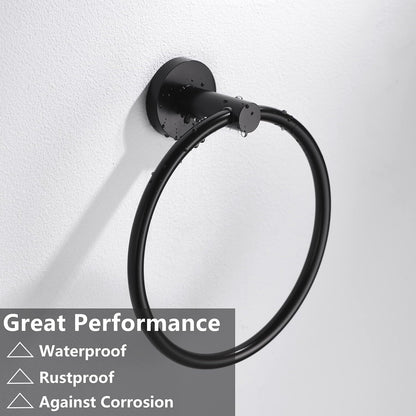 Matte Black Toilet Paper Holder and Hand Towel Holder, 2 Pieces Bathroom Hardware Accessories Set, Stainless Steel Sturdy Wall Mount Toilet Paper Roll Holder and Towel Rack, Black
