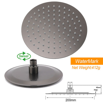 WELS Gun Metal Round 8" Rain Shower Head 400mm Straight Wall Mounted Arm Bath Set