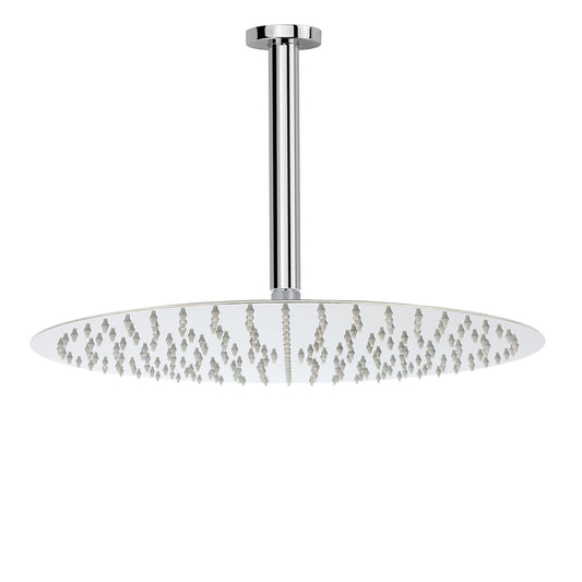 WELS Chrome Large 16" Round Rain Shower Head 300mm Ceiling Dropper Extension Arm Set