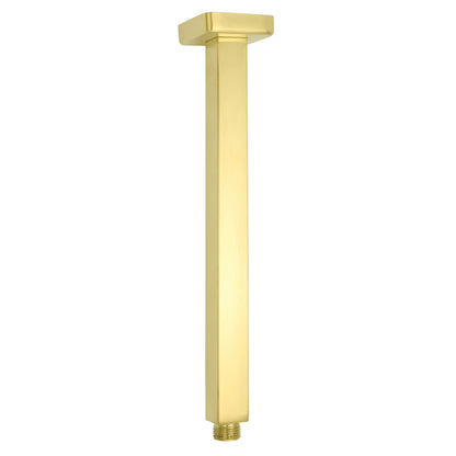 Brushed Gold Square 10" Rainfall Shower Head 30cm Ceiling Dropper Extension Arm Set