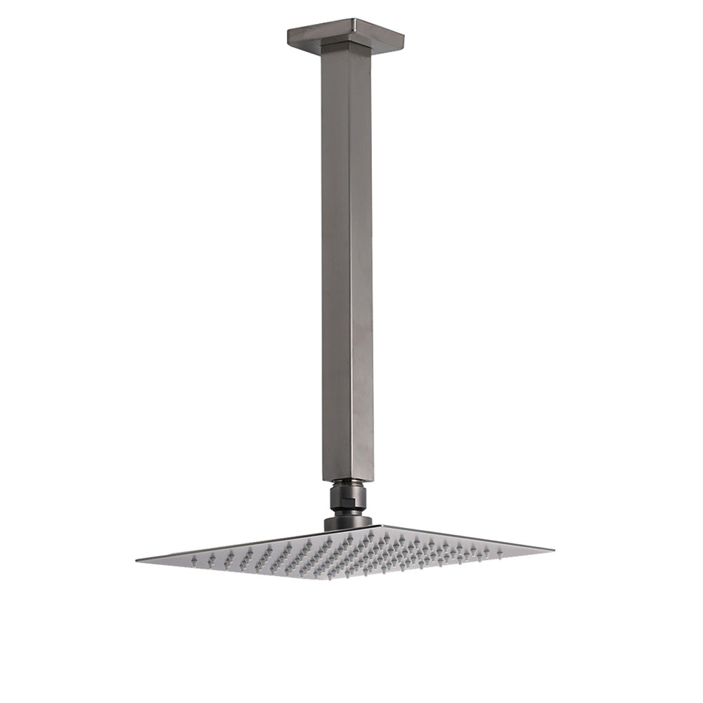Gun Metal Square 8" Rainfall Shower Head 300mm Ceiling Dropper Arm Bath Set WELS