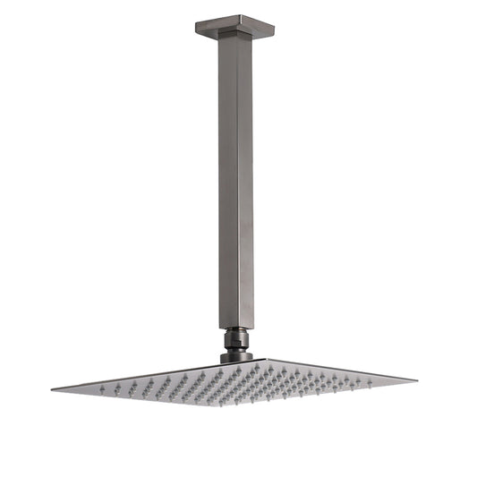 Gun Metal Square 10" Rainfall Shower Head 300mm Ceiling Dropper Arm Bath Set WELS