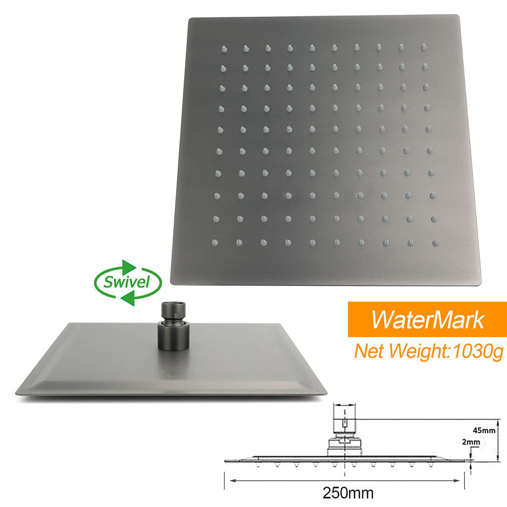 Gun Metal Square 10" Rainfall Shower Head 300mm Ceiling Dropper Arm Bath Set WELS