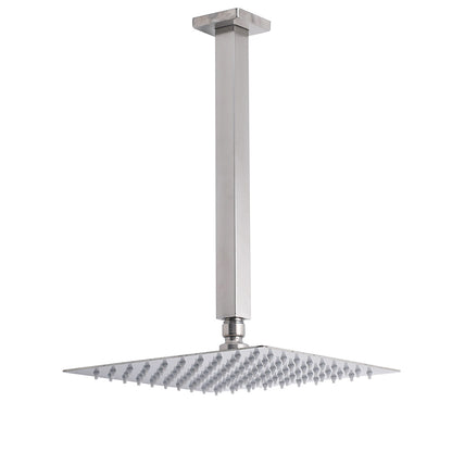 Brushed Nickel Square 10" Rain Shower Head 300mm Brass Ceiling Dropper Arm Set
