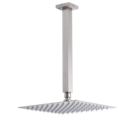 Brushed Nickel Square 10" Rain Shower Head 300mm Brass Ceiling Dropper Arm Set